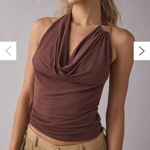 UO Crystal O-Ring Plunging Cowl Neck Halter Top